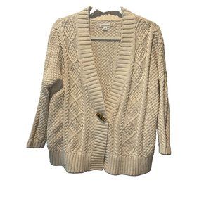 EUC LL Bean Women Chunky Cable Knit One Button Cardigan Sweater 100% Cotton